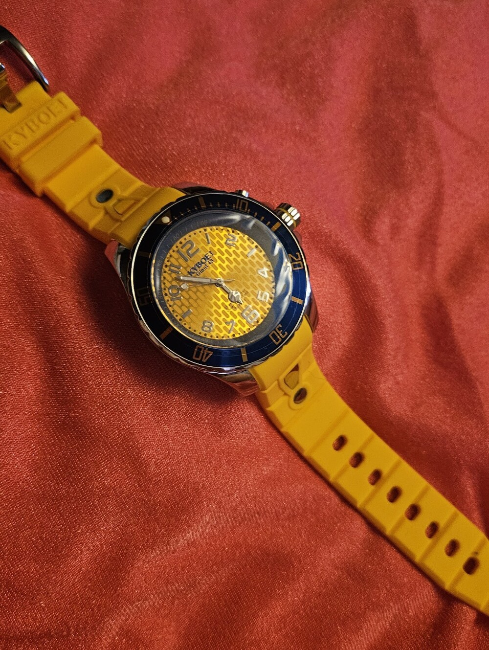 KYBOE 48 MM LARGE Yellow Dive-Style Watch with Blue Bezel NEW